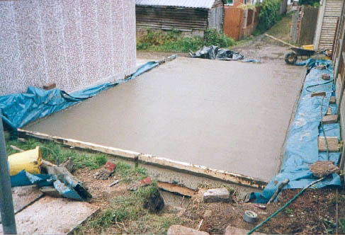 The fresh concrete base.